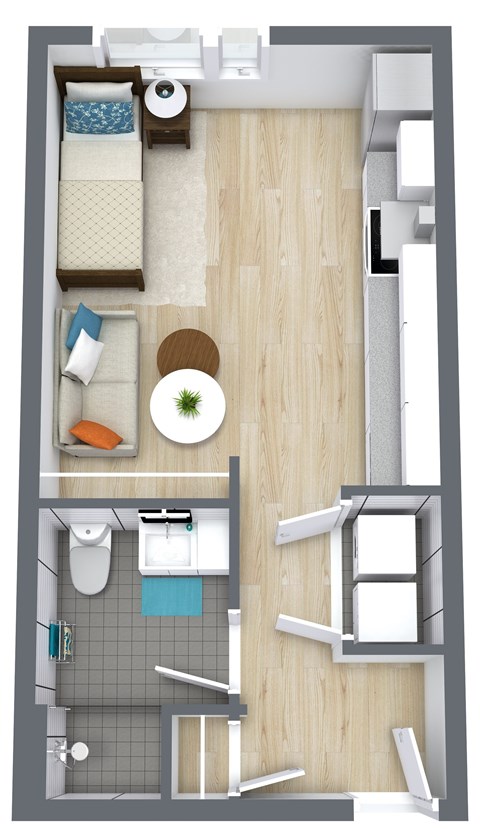 Floor plan for studio, 1 bath, 522 sqft